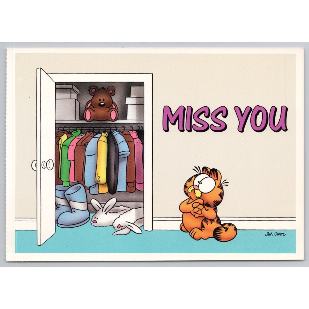 Vintage Garfield the Cat Postcard Jim Davis 1978 Miss You Ballantine Books B1-2
